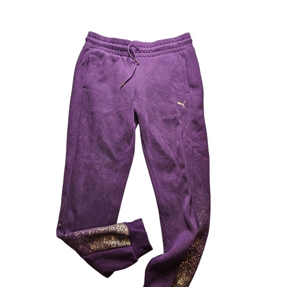 Puma Pants - Puma Womens Joggers Purple Gold Metallic Splatter Fleece Sweatpants Size M
